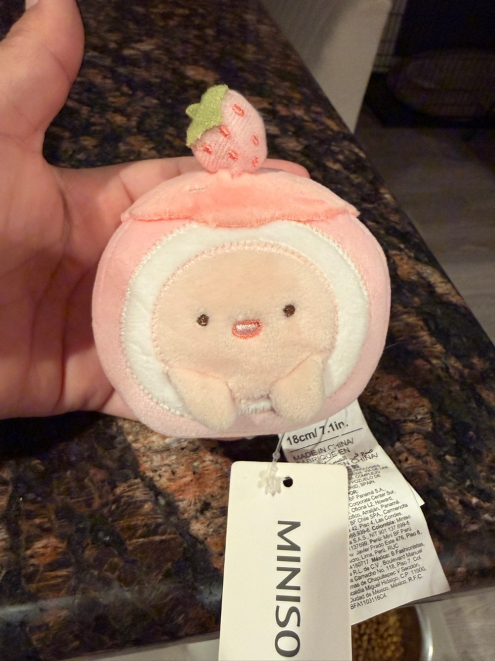 Miniso Kids Plush Strawberry Character Key chain with Charm - Soft Pink